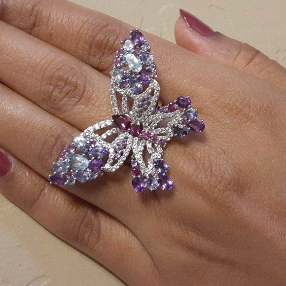 PRICE IS FIRM. 925 Genuine Multi Gemstones Butterfly Ring. - Picture 9 of 11